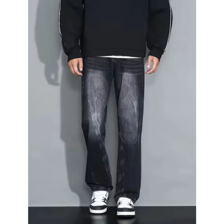 Men’s Full Size Wash Loose Fit Jeans Plus Size Black / S Apparel and Accessories