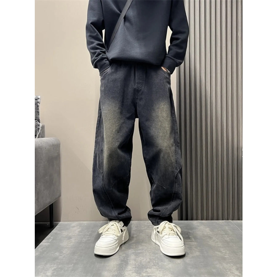 Men’s Full Size Wash Loose Fit Jeans Plus Size Black / S Apparel and Accessories