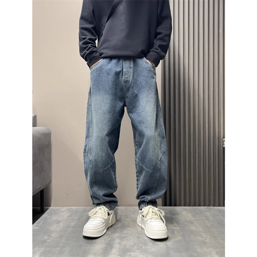 Men’s Full Size Wash Loose Fit Jeans Plus Size Blue / S Apparel and Accessories