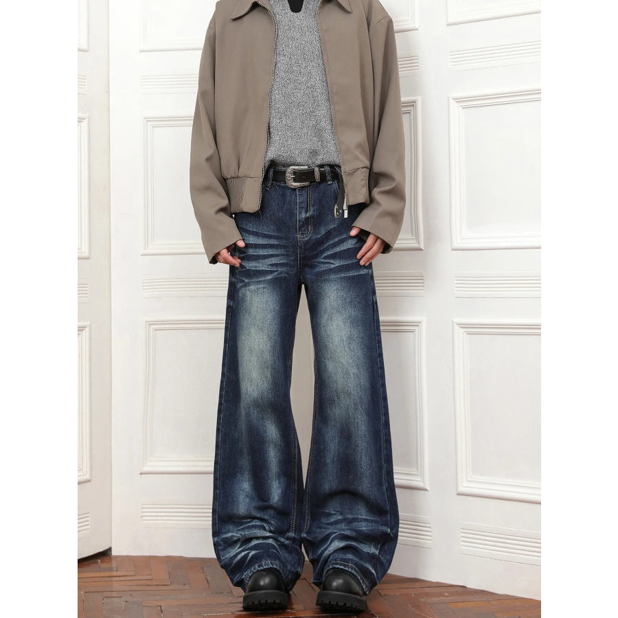 Men’s Full Size Wash Loose Fit Jeans Plus Size Dark / S Apparel and Accessories