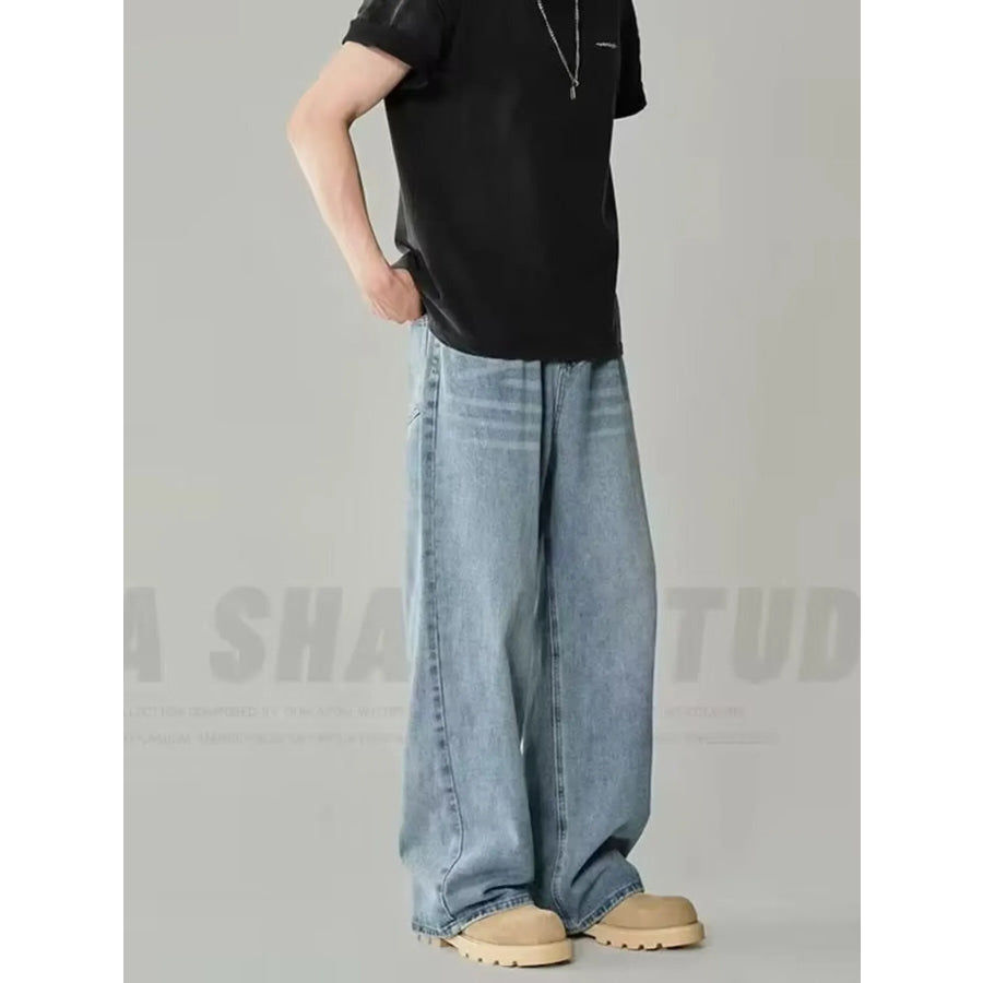 Men’s Full Size Wash Loose Fit Jeans Plus Size Light Blue / S Apparel and Accessories