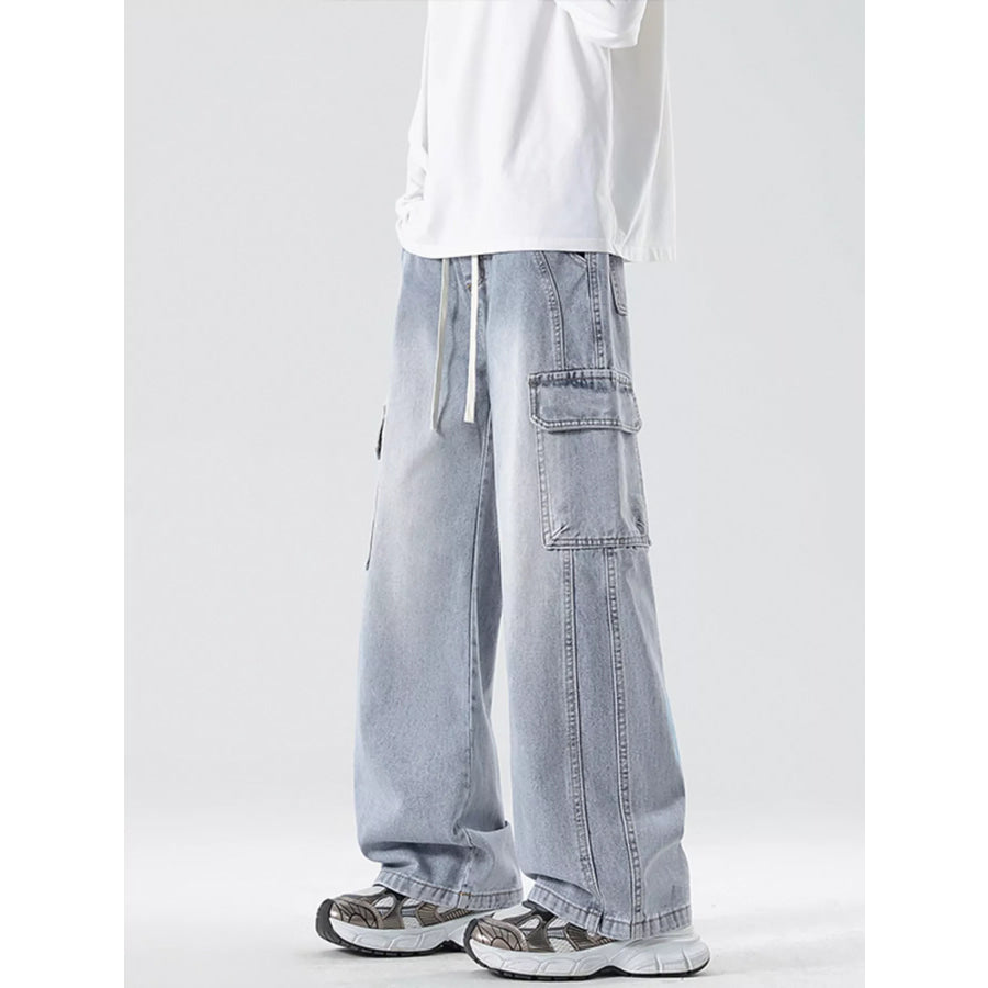 Men’s Full Size Wash Wide Leg Cargo Jeans Plus Size Apparel and Accessories