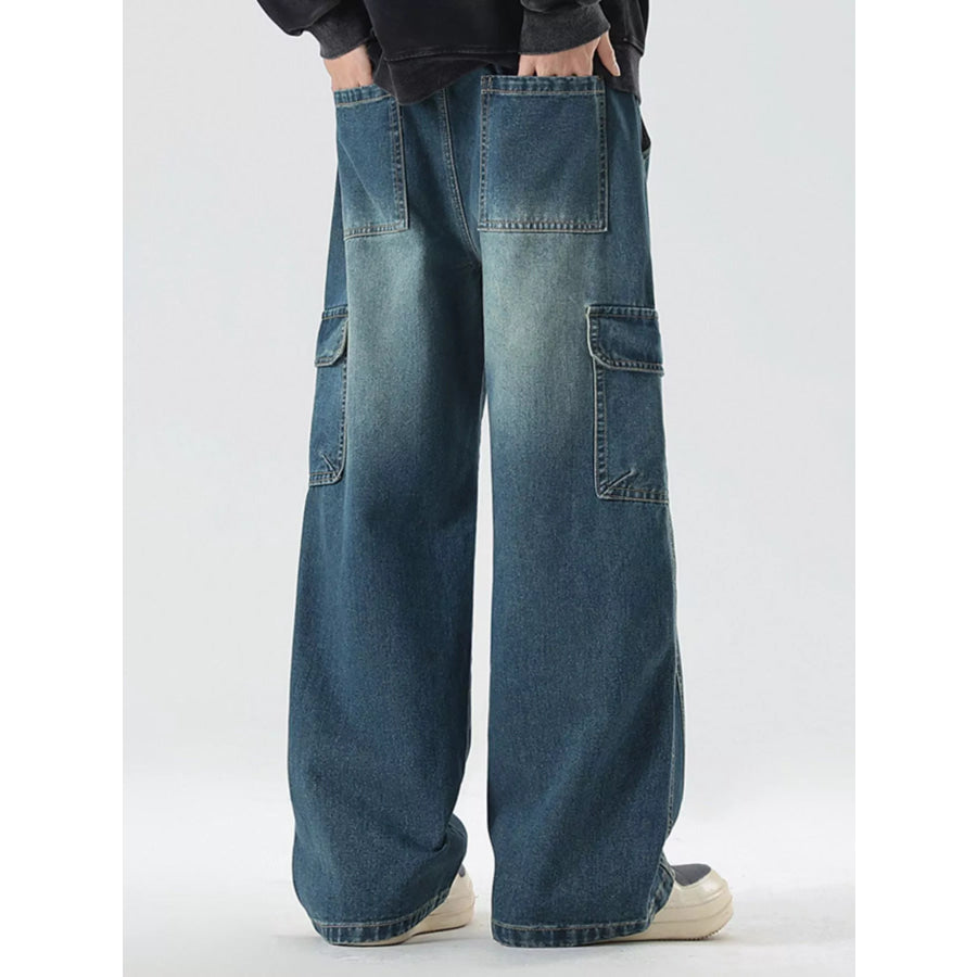 Men’s Full Size Wash Wide Leg Cargo Jeans Plus Size Apparel and Accessories