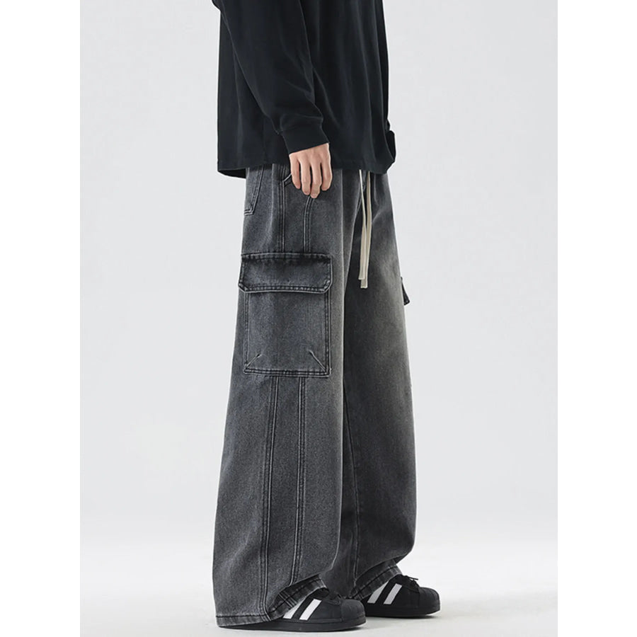 Men’s Full Size Wash Wide Leg Cargo Jeans Plus Size Apparel and Accessories