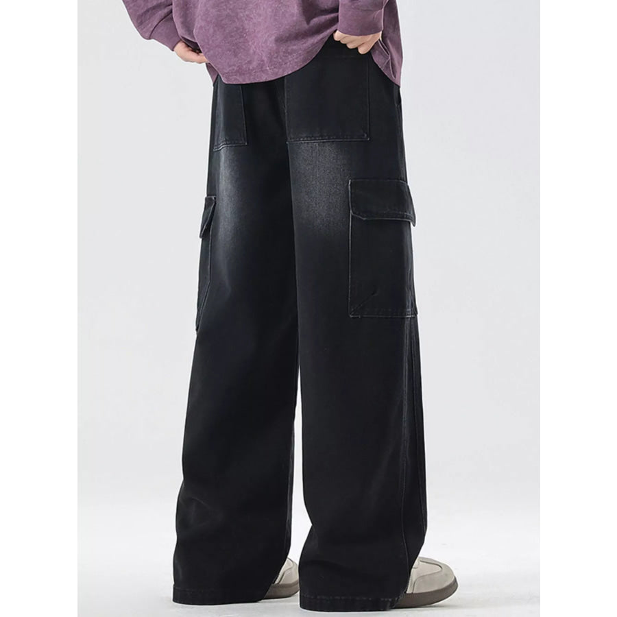 Men’s Full Size Wash Wide Leg Cargo Jeans Plus Size Apparel and Accessories