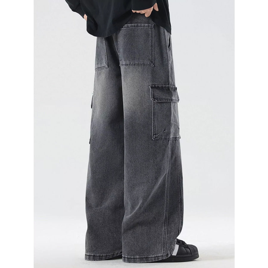 Men’s Full Size Wash Wide Leg Cargo Jeans Plus Size Apparel and Accessories