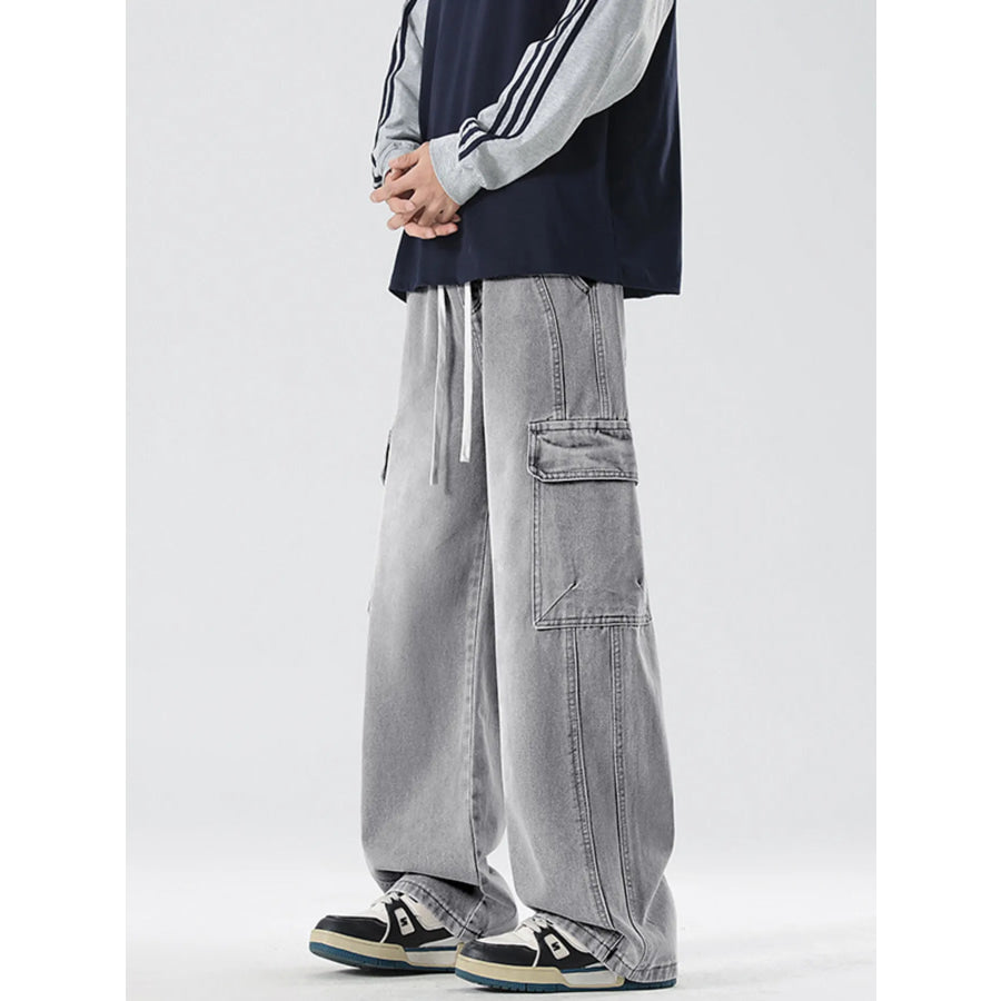 Men’s Full Size Wash Wide Leg Cargo Jeans Plus Size Apparel and Accessories