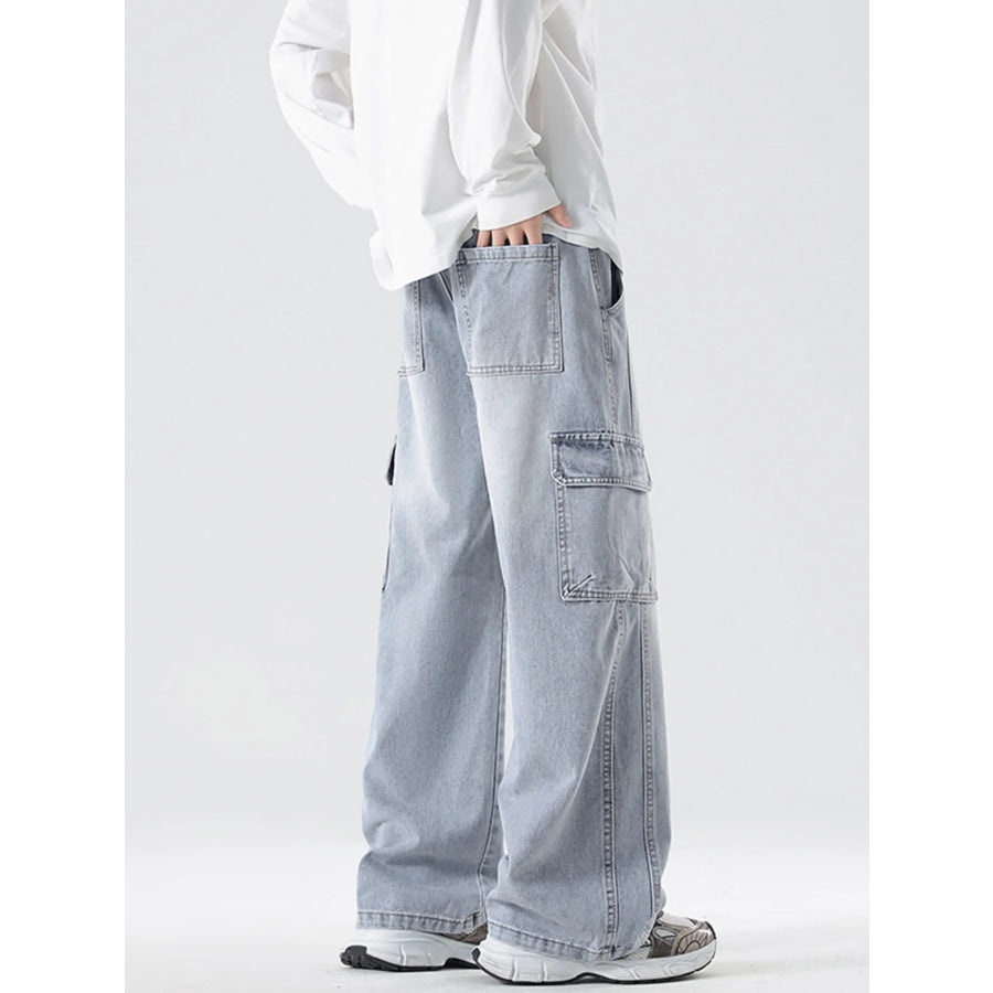 Men’s Full Size Wash Wide Leg Cargo Jeans Plus Size Apparel and Accessories