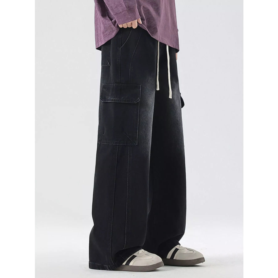 Men’s Full Size Wash Wide Leg Cargo Jeans Plus Size Apparel and Accessories
