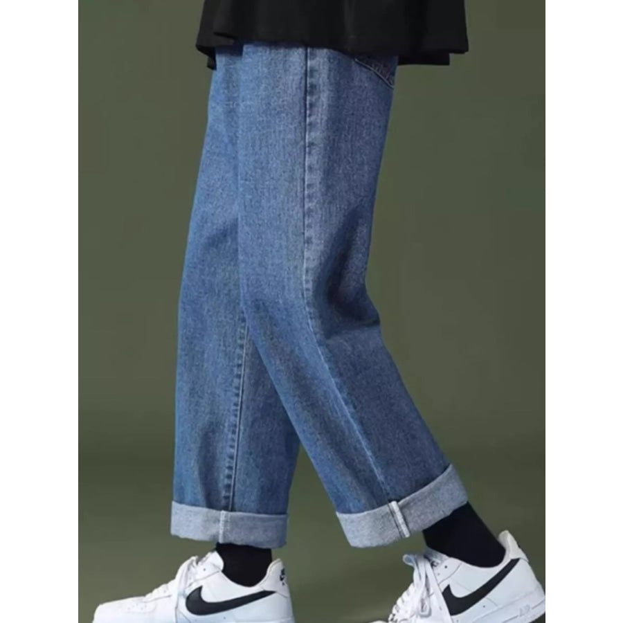 Men’s Full Size Wash Wide Leg Jeans Plus Size Apparel and Accessories