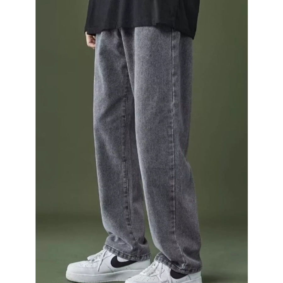 Men’s Full Size Wash Wide Leg Jeans Plus Size Grey / S Apparel and Accessories