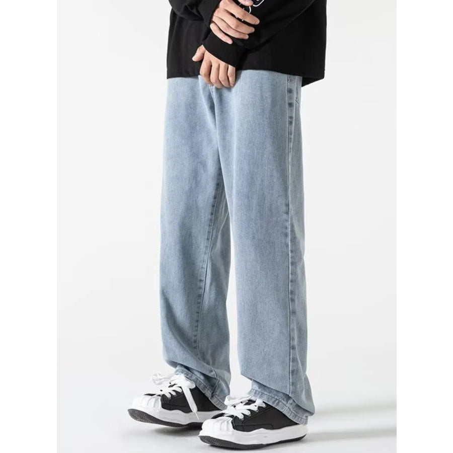 Men’s Full Size Wash Wide Leg Jeans Plus Size Light / S Apparel and Accessories