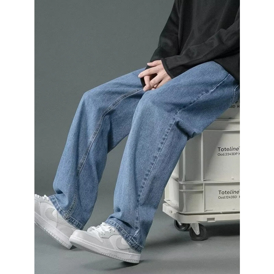 Men’s Full Size Wash Wide Leg Jeans Plus Size Medium / S Apparel and Accessories