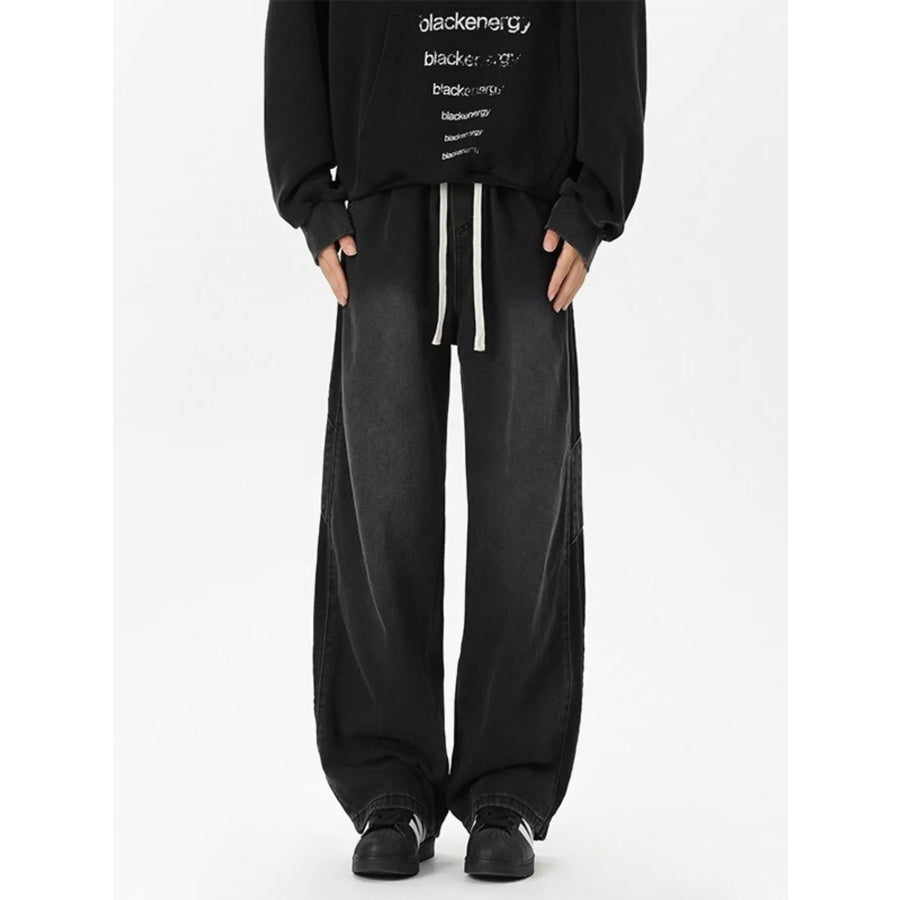 Men’s Full Size Wash Wide-Leg Jeans with Stripe Plus Size Apparel and Accessories