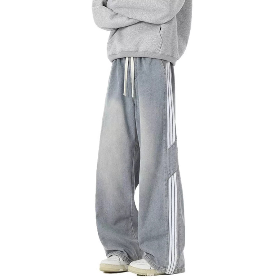 Men’s Full Size Wash Wide-Leg Jeans with Stripe Plus Size Apparel and Accessories