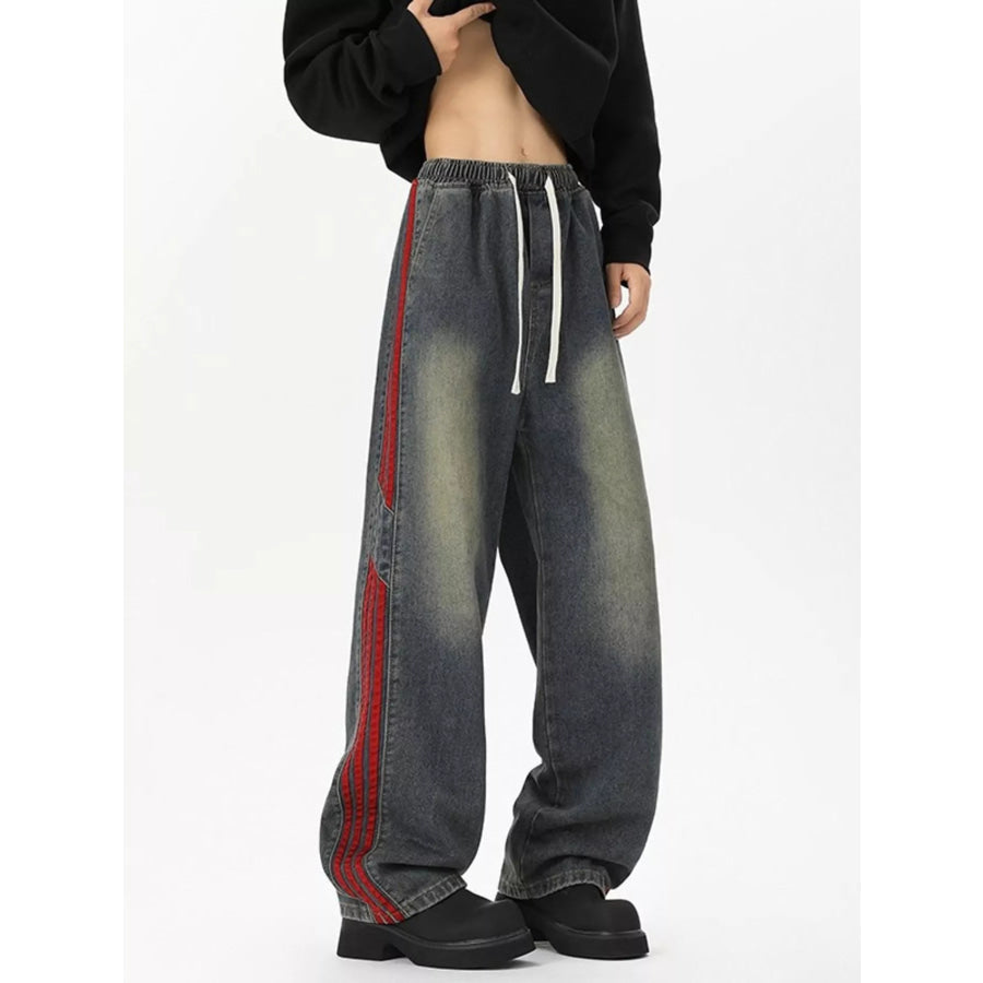 Men’s Full Size Wash Wide-Leg Jeans with Stripe Plus Size Apparel and Accessories