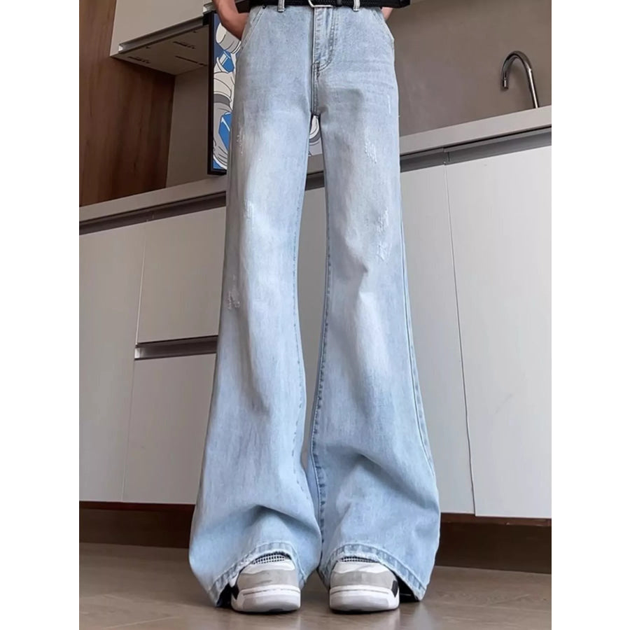Men’s Full Size Washed Flare Jeans Plus Size Light Blue / S Apparel and Accessories