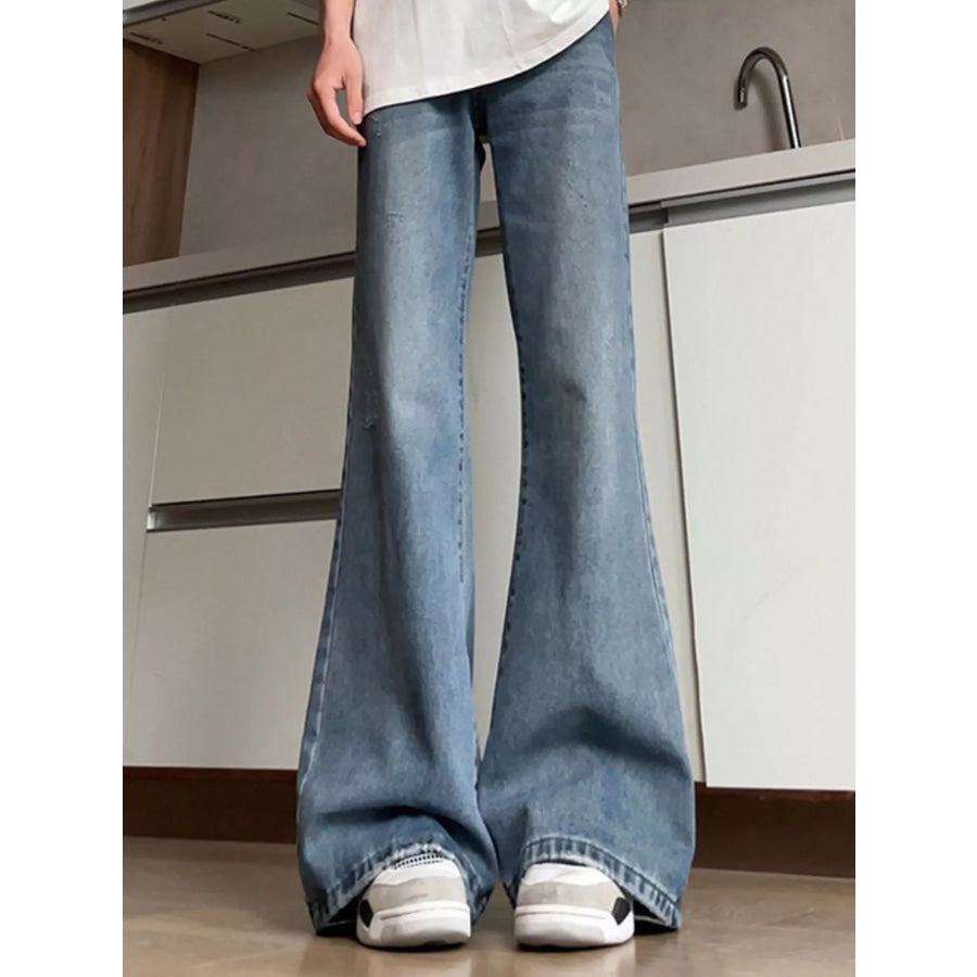 Men’s Full Size Washed Flare Jeans Plus Size Retro Blue / S Apparel and Accessories
