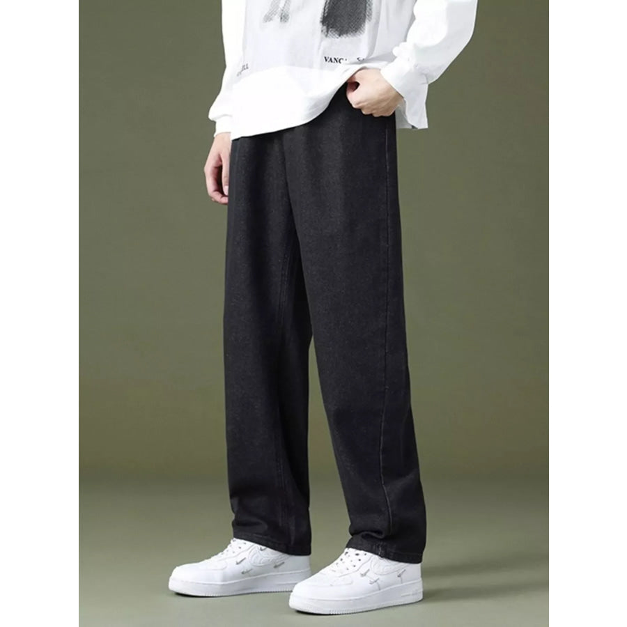Men’s Full Size Washed Relaxed Fit Jeans Plus Size Black / S Apparel and Accessories