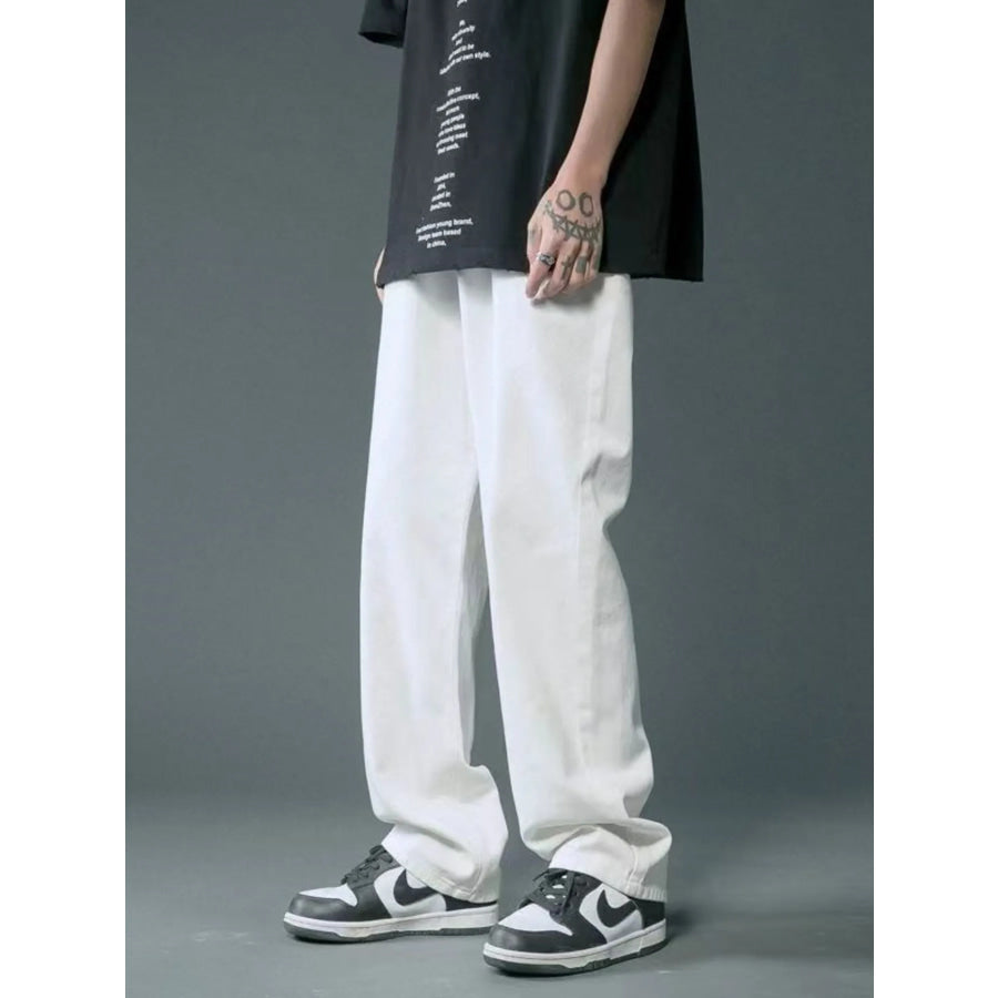 Men’s Full Size Washed Relaxed Fit Jeans Plus Size White / S Apparel and Accessories
