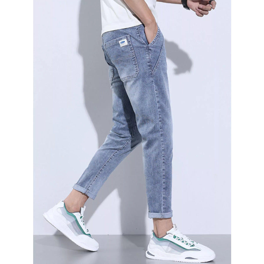 Men’s Full Size Washed Skinny Jeans with Pockets Plus Size Apparel and Accessories