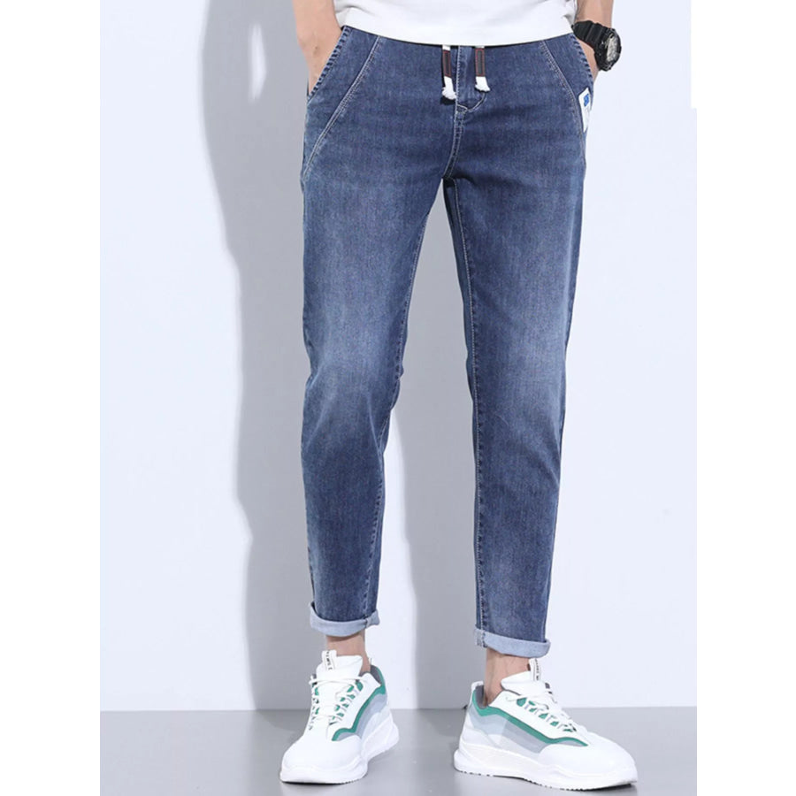 Men’s Full Size Washed Skinny Jeans with Pockets Plus Size Dark Blue / S Apparel and Accessories