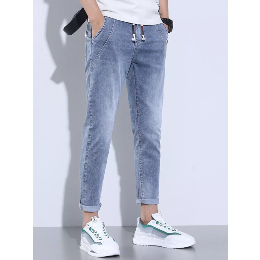 Men’s Full Size Washed Skinny Jeans with Pockets Plus Size Light Blue / S Apparel and Accessories