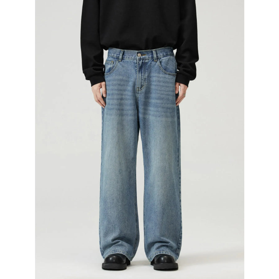 Men’s Full Size Washed Straight Jeans Plus Size Apparel and Accessories