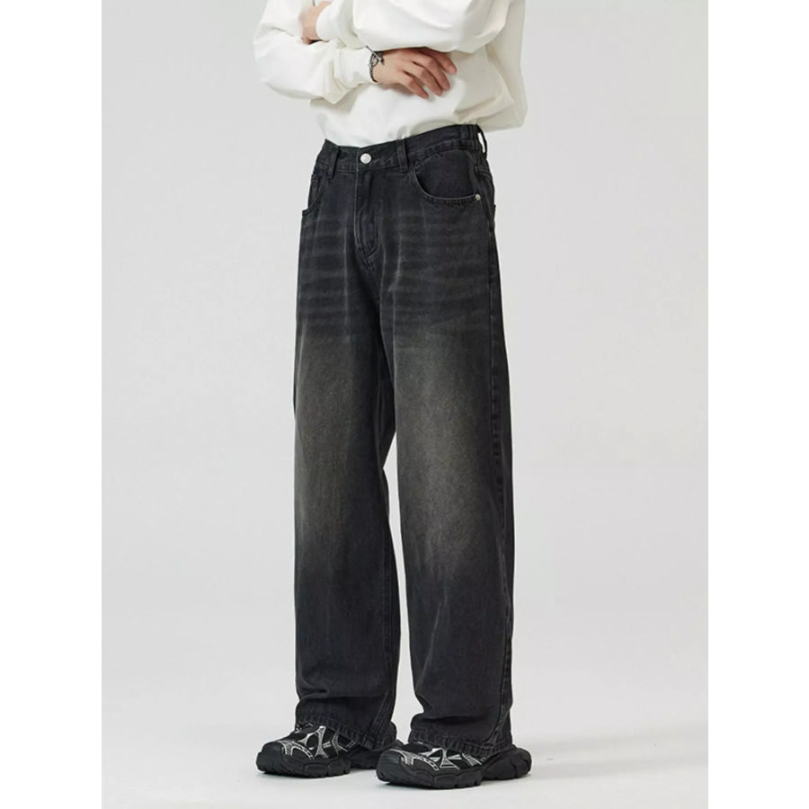 Men’s Full Size Washed Straight Jeans Plus Size Apparel and Accessories
