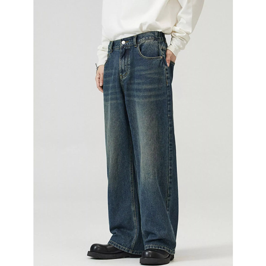 Men’s Full Size Washed Straight Jeans Plus Size Apparel and Accessories