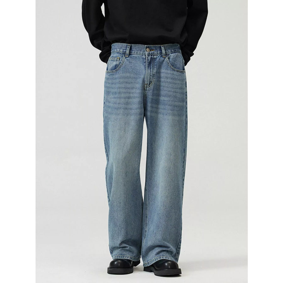 Men’s Full Size Washed Straight Jeans Plus Size Light Blue / S Apparel and Accessories