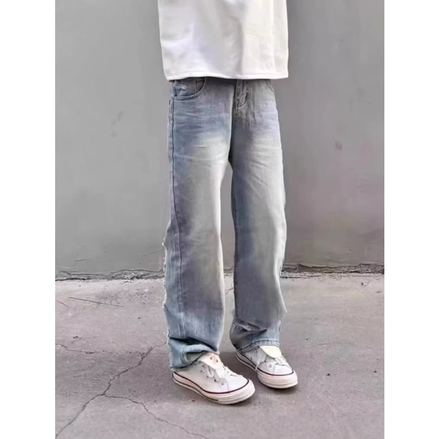Men’s Full Size Washed Wide Leg Jeans Plus Size Apparel and Accessories