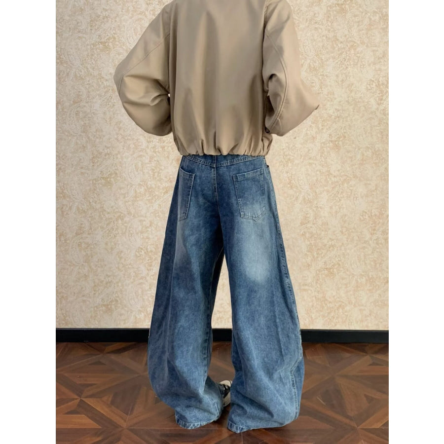 Men’s Full Size Washed Wide Leg Jeans Plus Size Apparel and Accessories