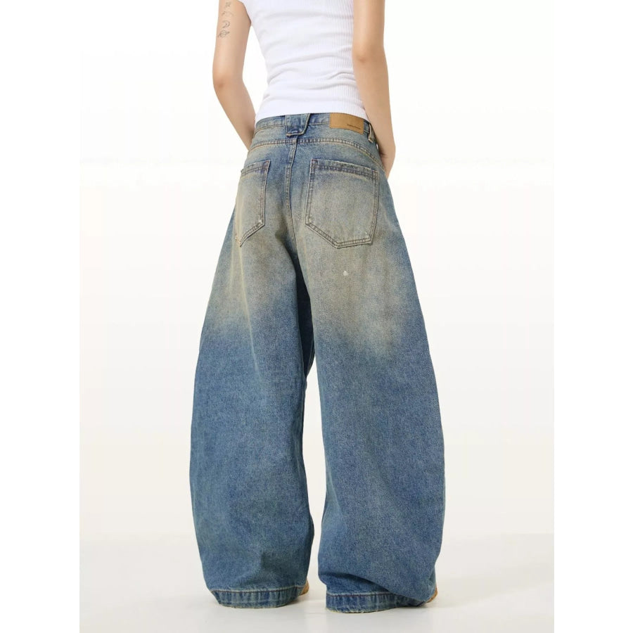 Men’s Full Size Washed Wide Leg Jeans Plus Size Apparel and Accessories