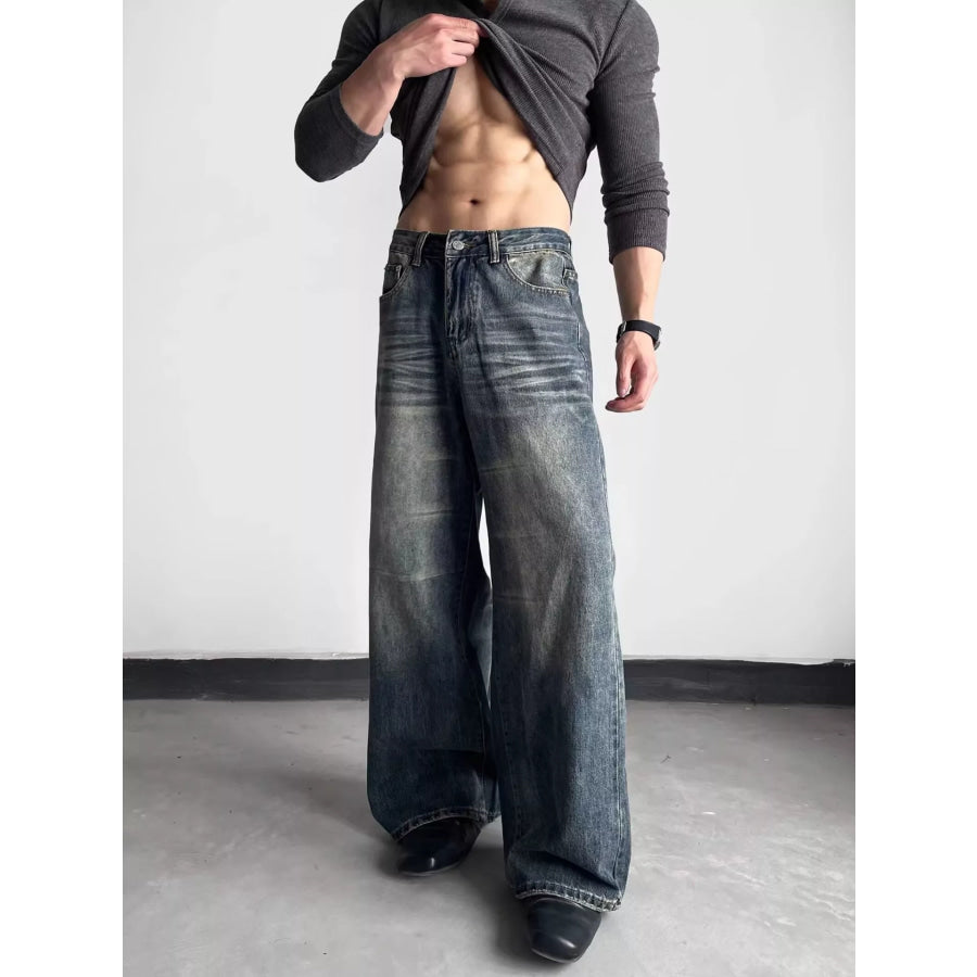 Men’s Full Size Washed Wide Leg Jeans Plus Size Apparel and Accessories