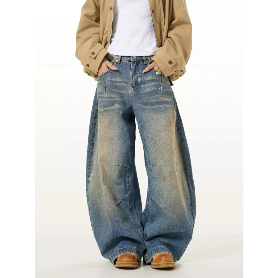 Men’s Full Size Washed Wide Leg Jeans Plus Size Apparel and Accessories