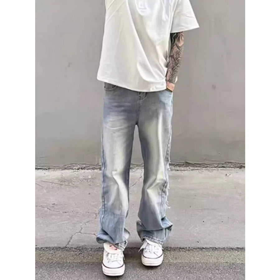 Men’s Full Size Washed Wide Leg Jeans Plus Size Apparel and Accessories