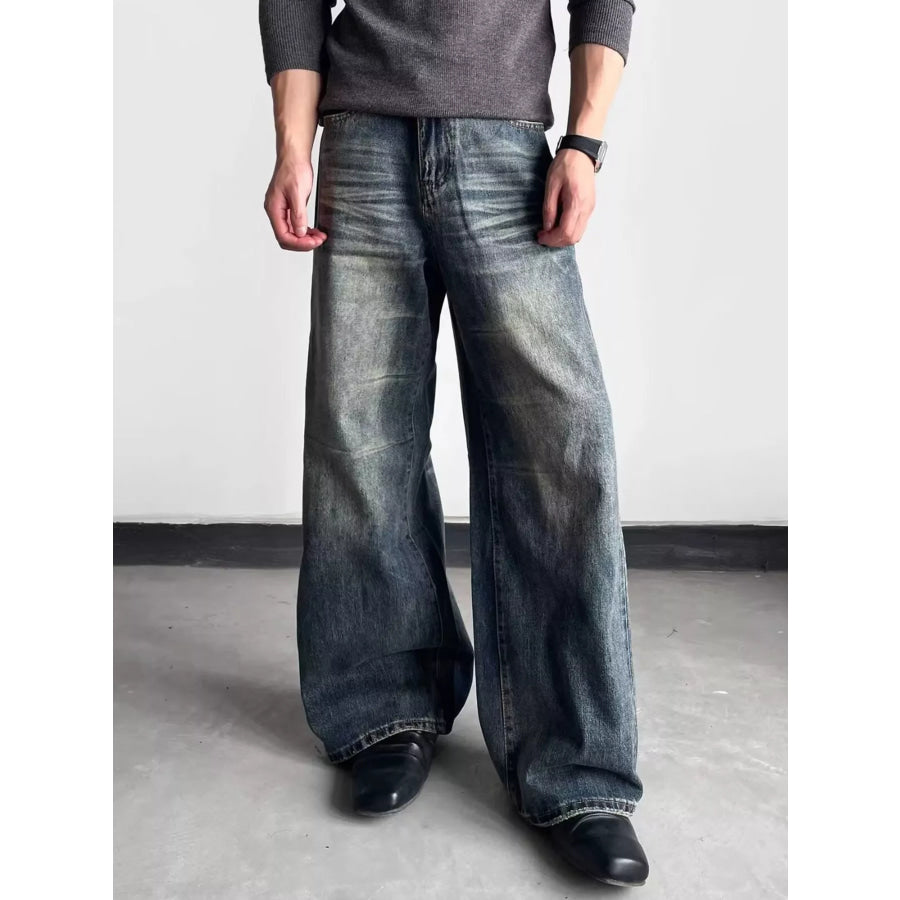 Men’s Full Size Washed Wide Leg Jeans Plus Size Apparel and Accessories
