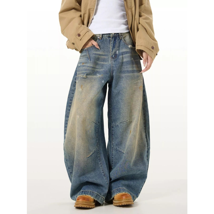 Men’s Full Size Washed Wide Leg Jeans Plus Size Apparel and Accessories