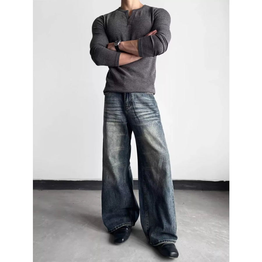 Men’s Full Size Washed Wide Leg Jeans Plus Size Apparel and Accessories