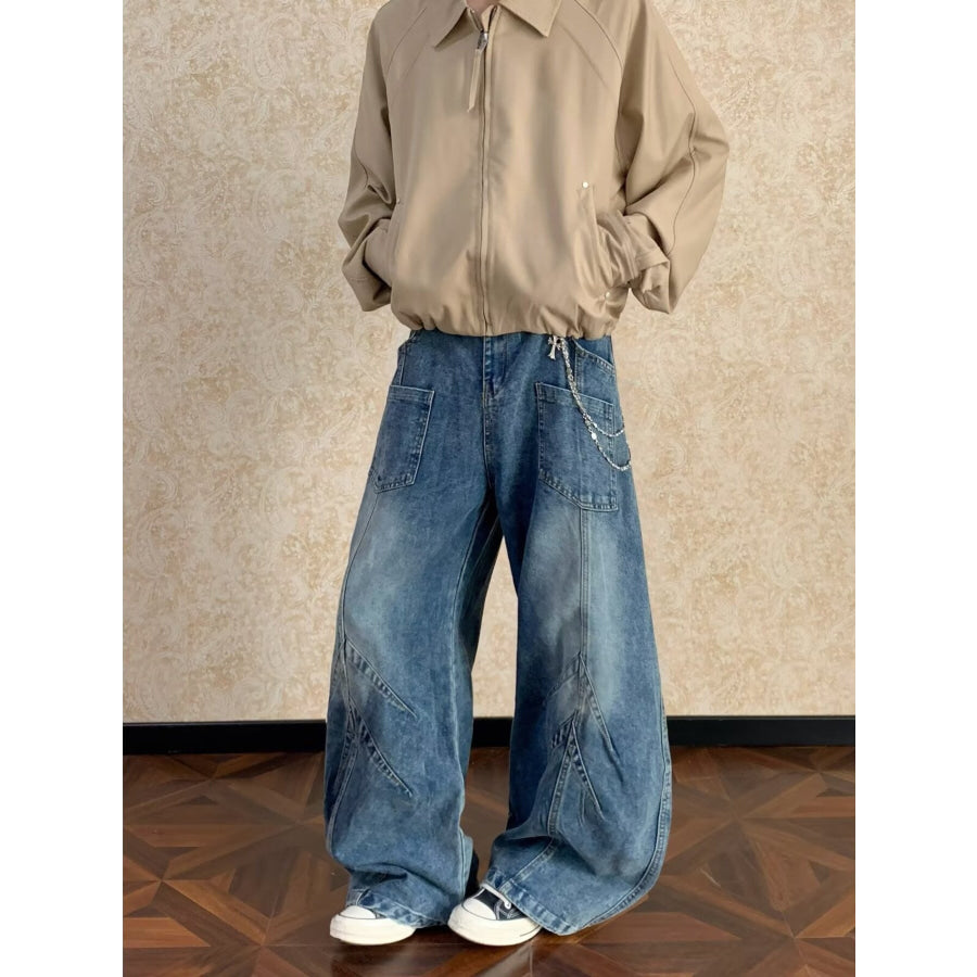 Men’s Full Size Washed Wide Leg Jeans Plus Size Apparel and Accessories