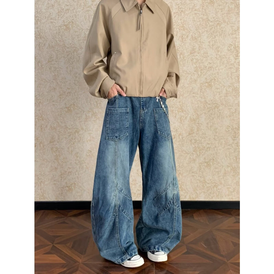Men’s Full Size Washed Wide Leg Jeans Plus Size Apparel and Accessories