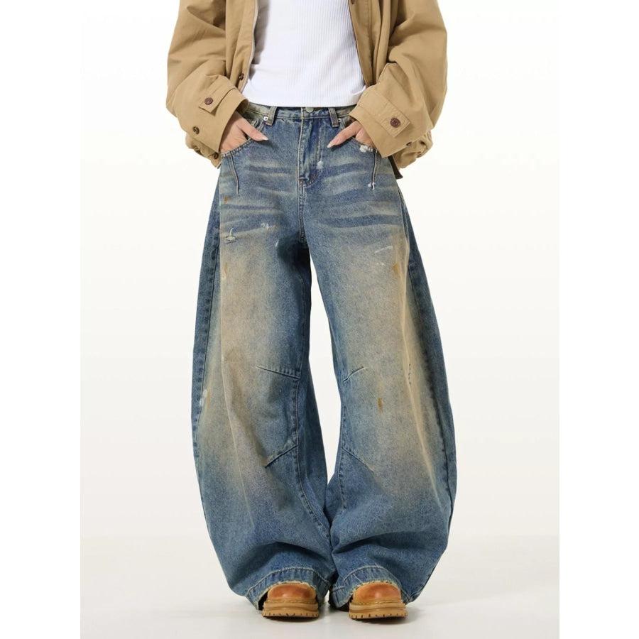 Men’s Full Size Washed Wide Leg Jeans Plus Size Apparel and Accessories