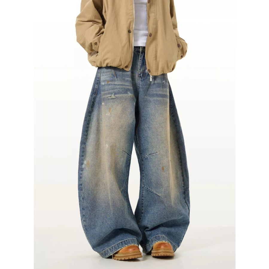 Men’s Full Size Washed Wide Leg Jeans Plus Size Blue / S Apparel and Accessories