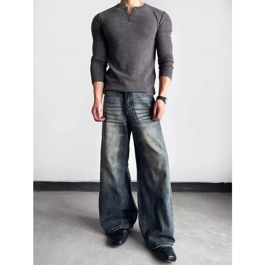 Men’s Full Size Washed Wide Leg Jeans Plus Size Blue / S Apparel and Accessories