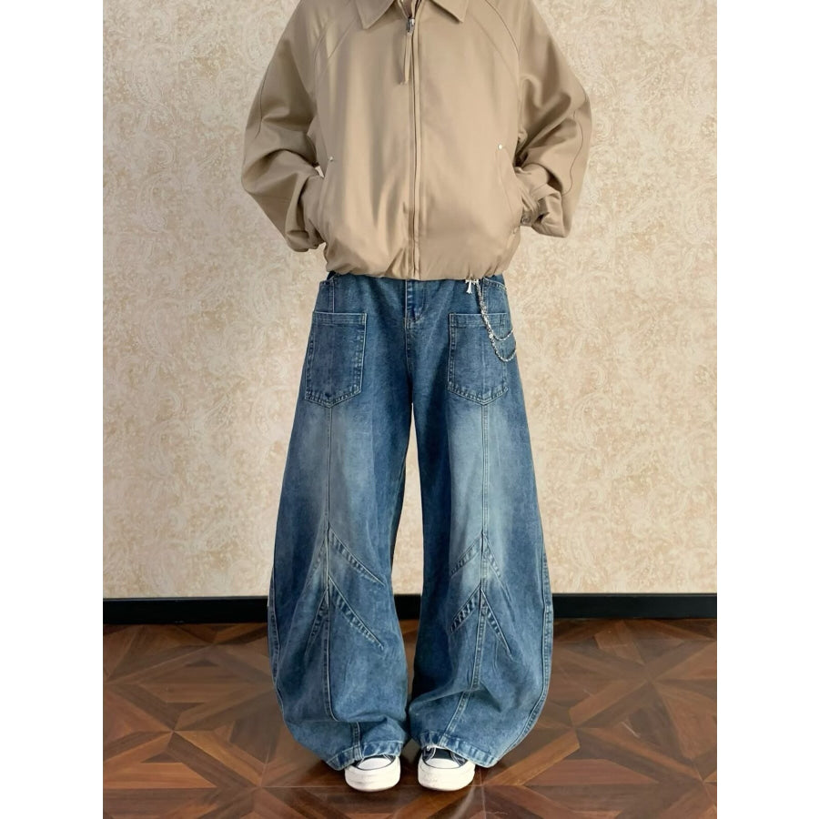 Men’s Full Size Washed Wide Leg Jeans Plus Size Blue / S Apparel and Accessories