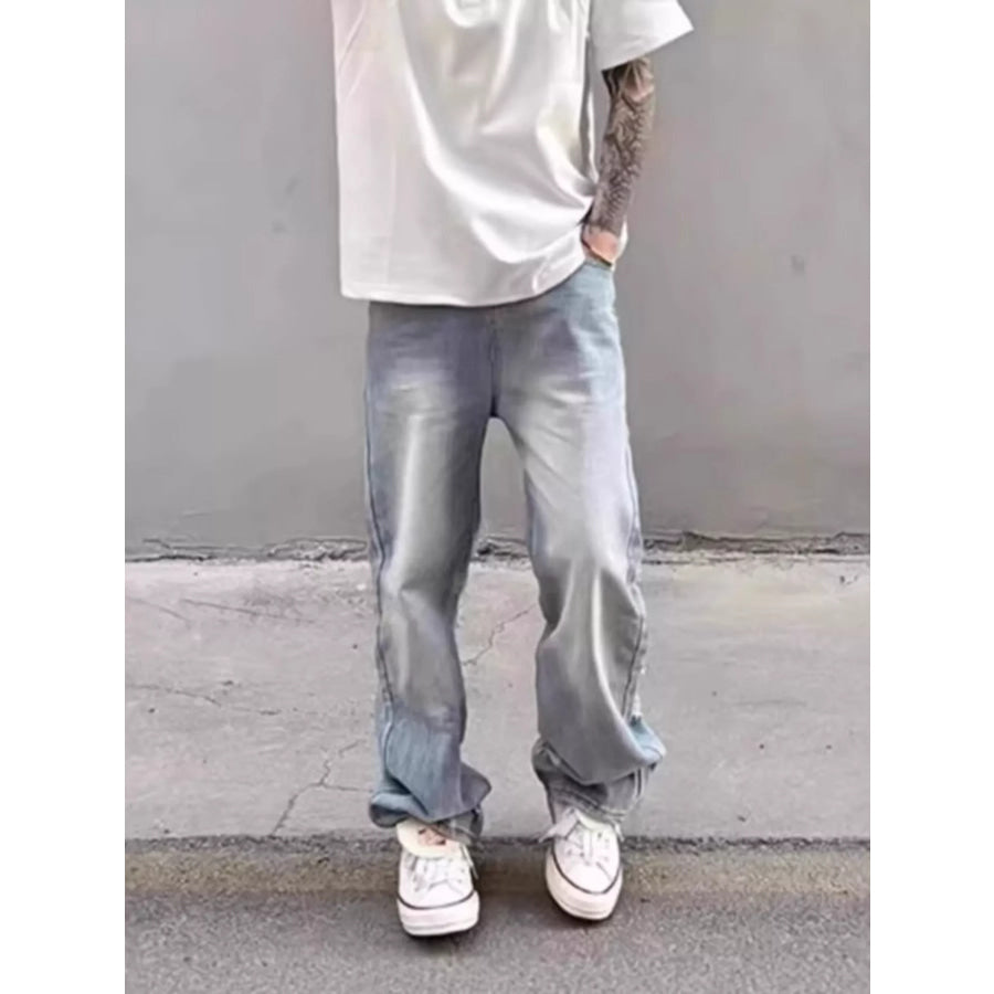 Men’s Full Size Washed Wide Leg Jeans Plus Size Light Blue / S Apparel and Accessories