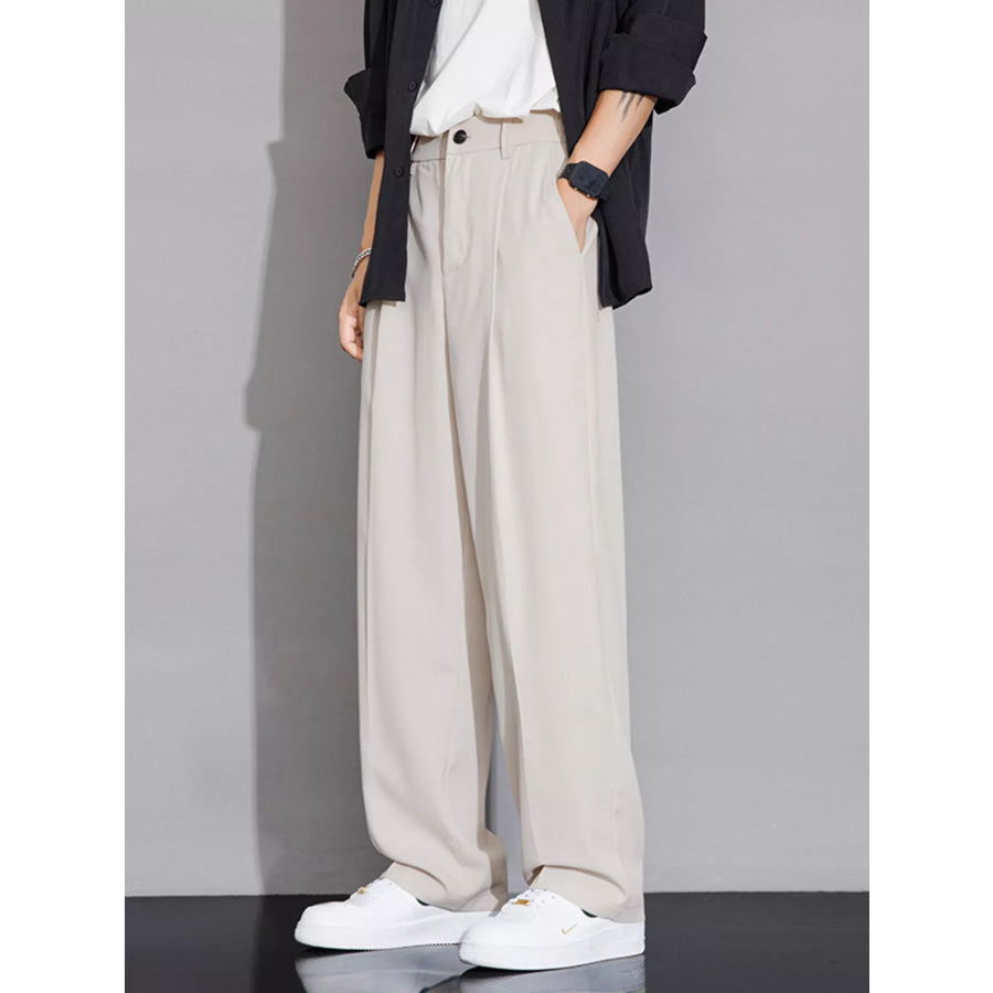 Men’s Full Size Wide Leg Casual Pants Plus Size Beige / S Apparel and Accessories