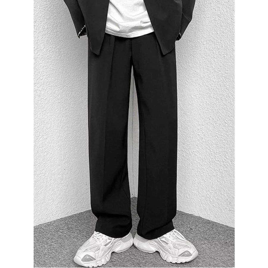 Men’s Full Size Wide-Leg Casual Pants Plus Size Black / S Apparel and Accessories