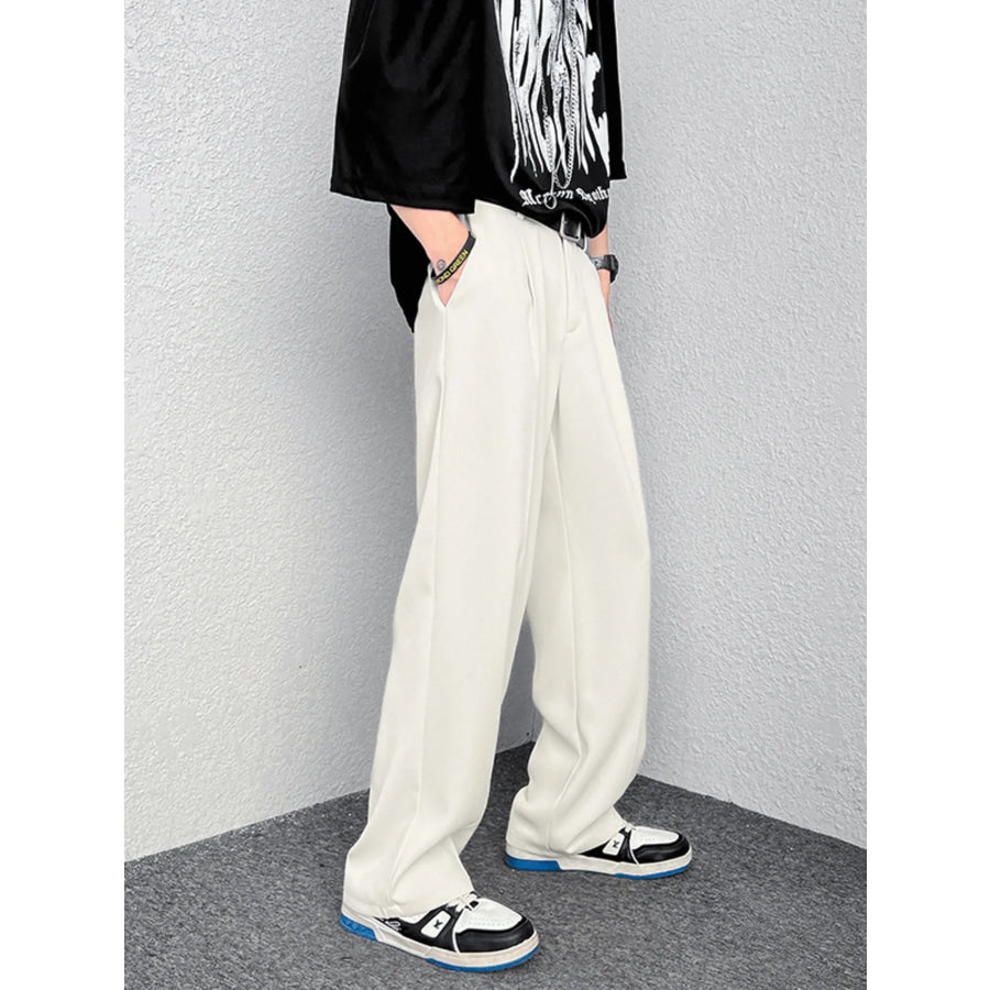 Men’s Full Size Wide-Leg Casual Pants Plus Size Cream / S Apparel and Accessories